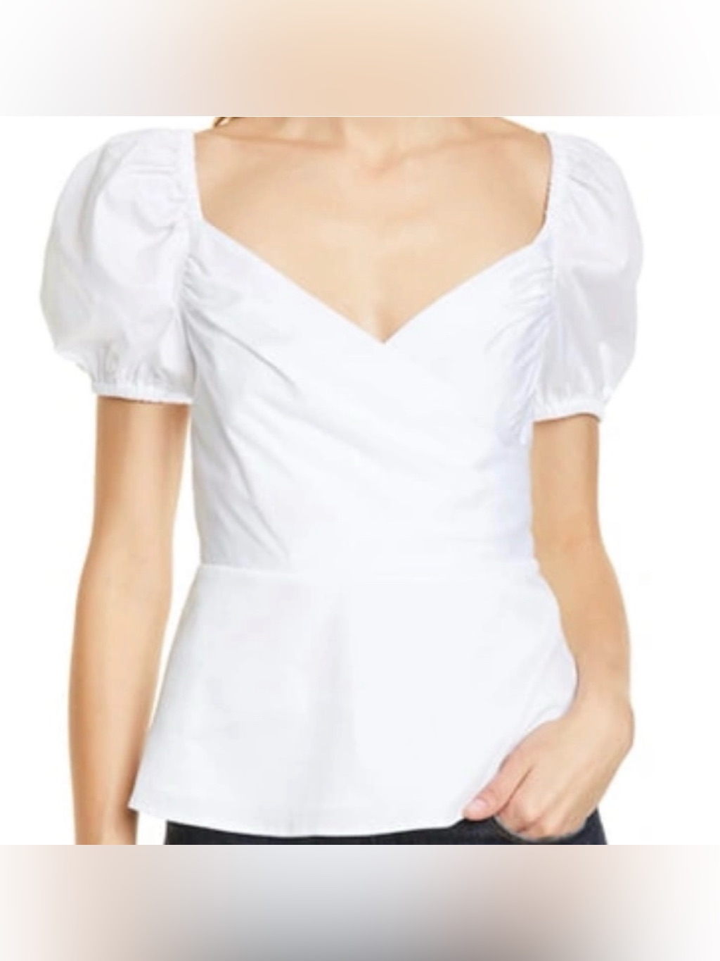 Kate Spade White Puff-Sleeve Shirt Wrap Peplum Blouse Short Sleeve Top